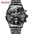 Men Watch OLEVS Luxury Stainless Steel Waterproof Feature Watch Mens Fashion Business  Watches Multi Time Zone Quart Watch